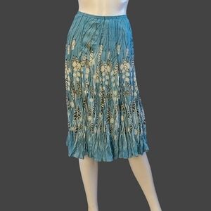 RAFAEL Blue Feather Leaves Crinkle Chiffon Fairycore Skirt